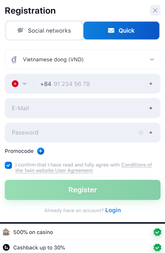 How to Register on 1win App